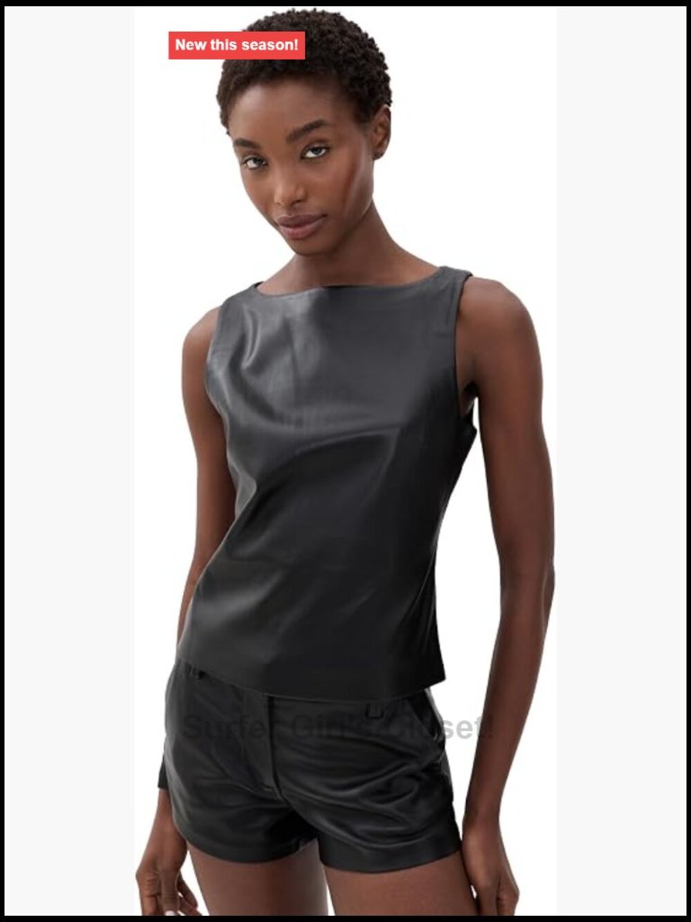 Faux Leather Vegan Boat Neck Tank Top Sleeveless